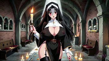 Demonic nun is thirsty for cock and seduces a young priest, who fucks her until she sucks out all his cum (AI generated)